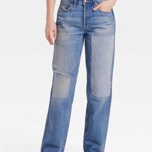 Universal Thread Light Blue Patchwork Straight-Leg Jeans